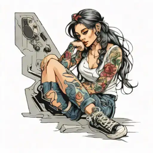 cute girl in ripped jeans  tattoo design idea