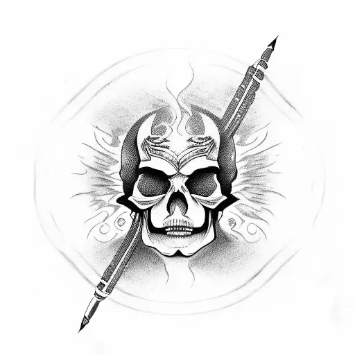 right side japanese style skull with fire tattoo design idea
