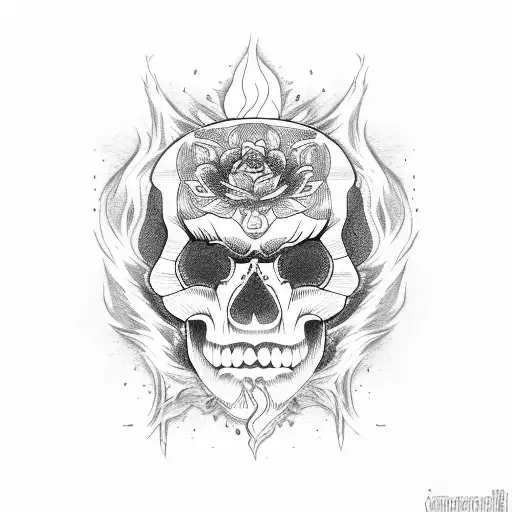 japanese style skull with fire tattoo design idea