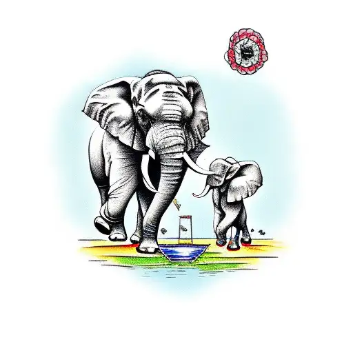 Elephant with baby elephant tattoo design idea