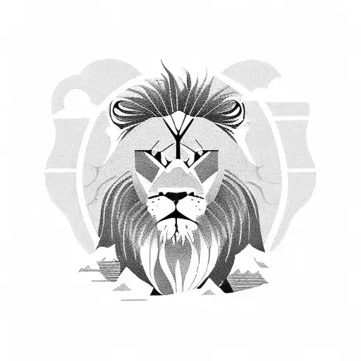 A fierce lion standing on top of a mountain peak, symbolizing strength and resilience tattoo design idea