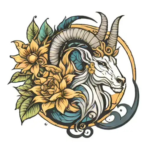 capricorn, flower, sun moon tattoo design idea