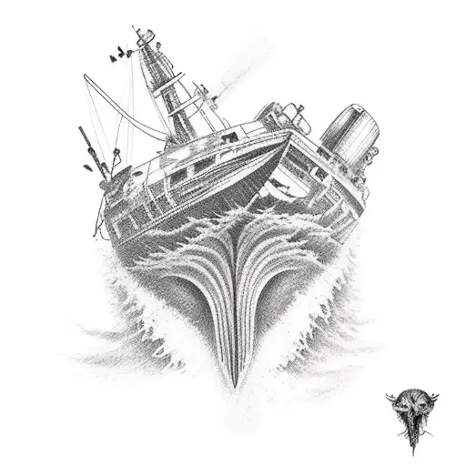 A wrecking boat went through a raging storm to the island  tattoo design idea