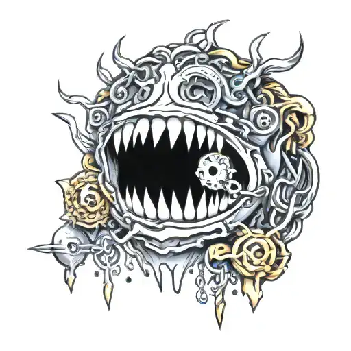 shielding and dripping with a broken chain and a hole tattoo design idea