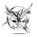 A minimalist tattoo of the Mockingjay pin from Hunger Games tattoo design idea