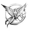A minimalist tattoo of the Mockingjay pin from Hunger Games tattoo design idea