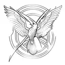 A minimalist tattoo of the Mockingjay pin from Hunger Games tattoo design idea