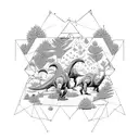 three différents hatching dinosaurs in thé forest tattoo design idea