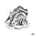 three différents hatching dinosaurs in thé forest tattoo design idea