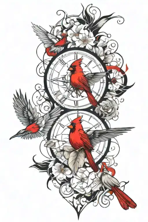 flying cardinal compass hibiscus flower forearm tattoo tattoo design idea