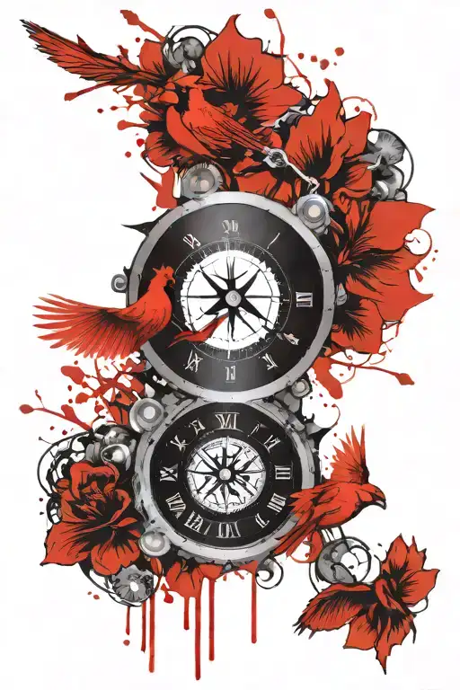 flying cardinal compass hibiscus flowers forearm tattoo tattoo design idea