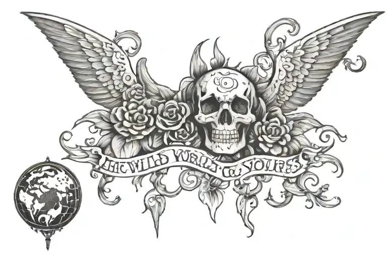 "The wrld is yours" with "999" below it  tattoo design idea