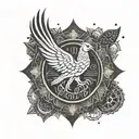 A dotwork mandala design incorporating elements of the Liverpool FC Liverbird logo and subtle references to Mohamed Salah's Egyptian heritage tattoo design idea