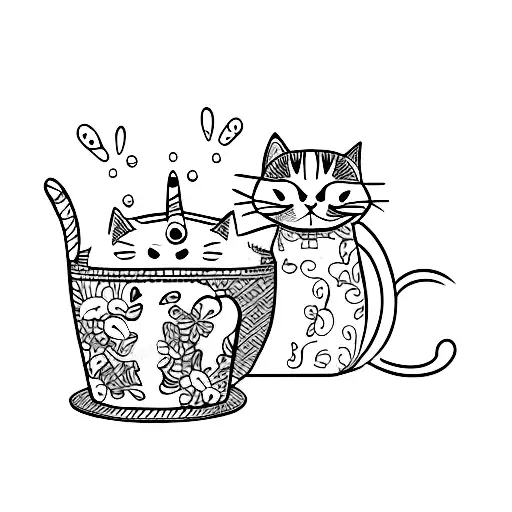 cat doodle with a bean tattoo design idea