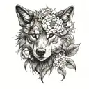 Wolf head and Peony Flower growing tattoo design idea