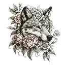 Wolf head and Peony Flower growing tattoo design idea