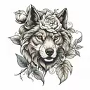 Wolf head and Peony Flower growing tattoo design idea