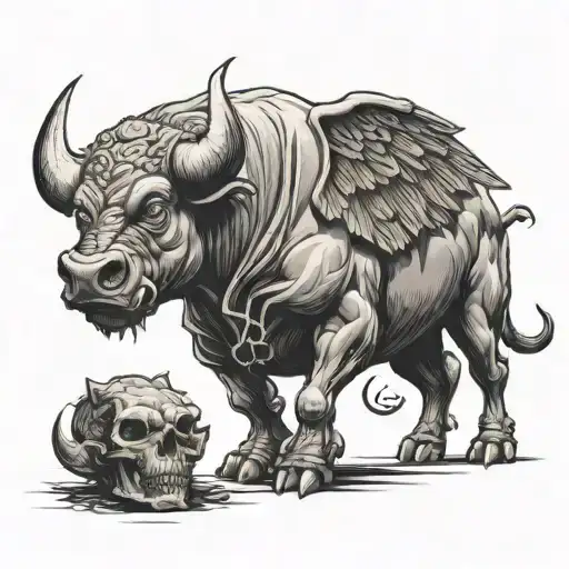 humanoid bull, winged, zombie tattoo design idea