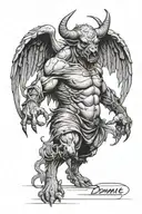 humanoid bull, winged, zombie, standing tattoo design idea