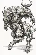 humanoid bull, winged, zombie, standing tattoo design idea