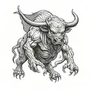 humanoid bull, winged, zombie, standing tattoo design idea