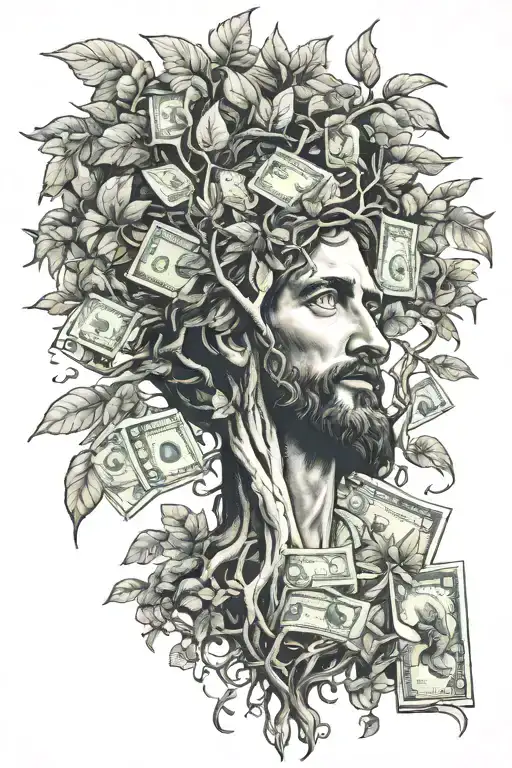 Jesus and money tree   tattoo design idea