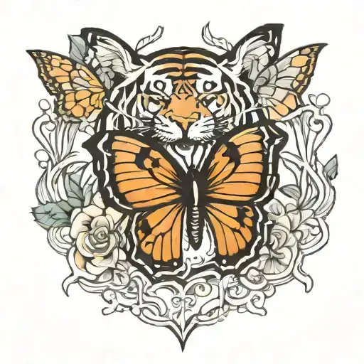 butterfly outline with tiger face tattoo tattoo design idea