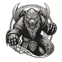 A stylized Celtic warrior with bear claws as armor tattoo design idea