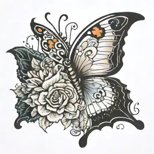3 and a butterfly    tattoo design idea