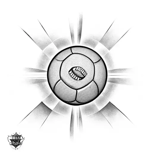 A blackwork tattoo of a football surrounded by dart flights tattoo design idea