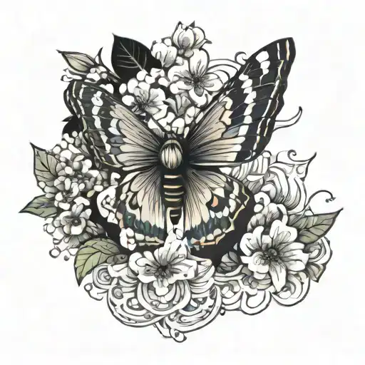 The Empress Moth Kadupul Flowers tattoo design idea