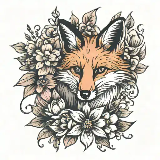 fox in flowers tattoo design idea
