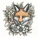fox in flowers tattoo design idea