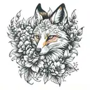 fox in flowers tattoo design idea