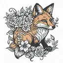 fox in flowers tattoo design idea