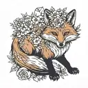 fox in flowers tattoo design idea