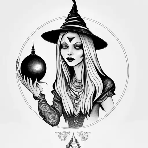 a witch holding a crystal ball tattoo design idea