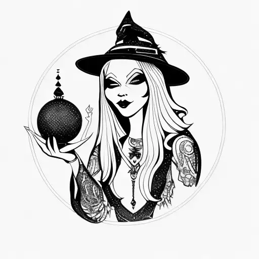 a witch holding a crystal ball tattoo design idea