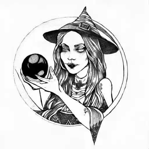 a witch holding a crystal ball tattoo design idea