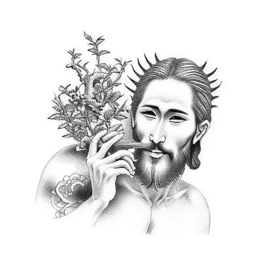 jesus in garden of eden eating apple  tattoo design idea