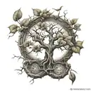 A family tree intertwined with medical symbols like acaduceus tattoo design idea
