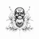pineapple and skull tattoo design idea