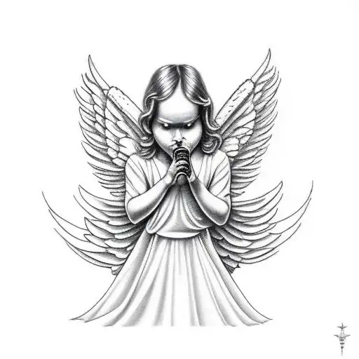 angel Gabriel blowing into trumpet tattoo design idea