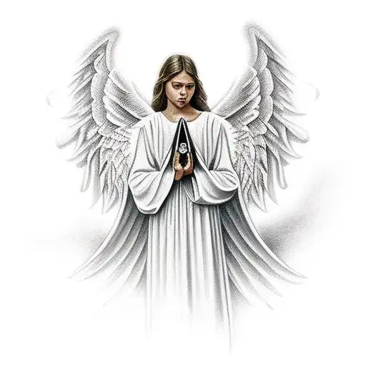 angel Gabriel blowing into trumpet  tattoo design idea