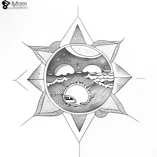 moon, sea, sun tattoo design idea