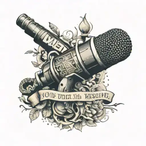 live microphone with this quote: your voice is your essence  tattoo design idea