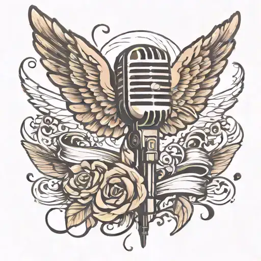 microphone and wings spread wide tattoo design idea