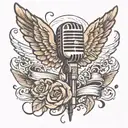 microphone and wings spread wide tattoo design idea