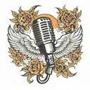 microphone and wings spread wide tattoo design idea