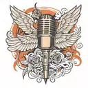 microphone and wings spread wide tattoo design idea